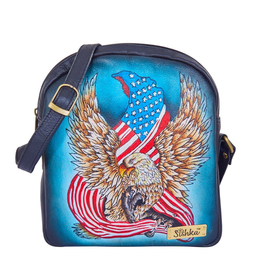 Hand-Painted Eagle Artwork Women's Genuine Leather Crossbody Sling Bag